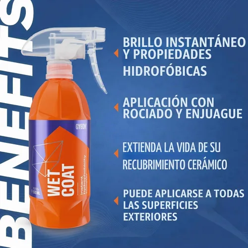 Vista 2 de GYEON Wet Coat - Revestimiento en aerosol de cerámica hidrofóbica de 16.9 fl oz para automóviles, soluciones de alto brillo para ruedas de pintura