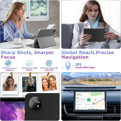 Vista 4 de Tablet de 10 pulgadas, tabletas Android 15 con funda, 18 GB+128 GB, expansión de 1 TB, tableta Octa-Core Widevine L1 compatible con WiFi 5, 6000