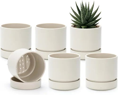 Vista 15 de Phoenix Vine 4 Inch Planter Pot with Drainage Hole & Saucer, Deep Water Catch Tray, Straight Cylindrical Round Pot for Plants, Olive, Pack of 1
