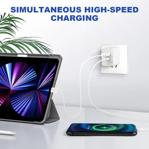 Vista 7 de Paquete de 2 cargadores de pared USB-C de 20 W, carga rápida USB-C y USB-A de doble puerto