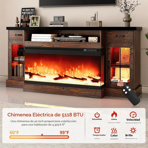 Vista 3 de 4 EVER WINNER Soporte de TV con chimenea de 70 pulgadas para televisores