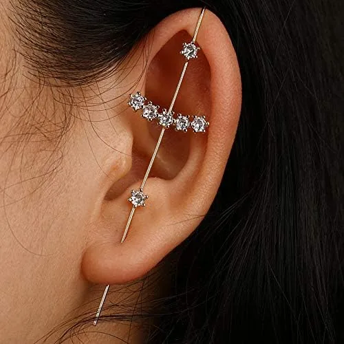 Vista 3 de Aretes de ganchopiercing para mujer estilo trepadores, envolventes en color dorado y plateado
