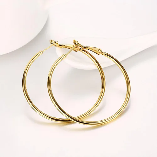 Vista 5 de Aretes de aro de oro, aretes redondos chapados en oro de 18 quilates para mujer