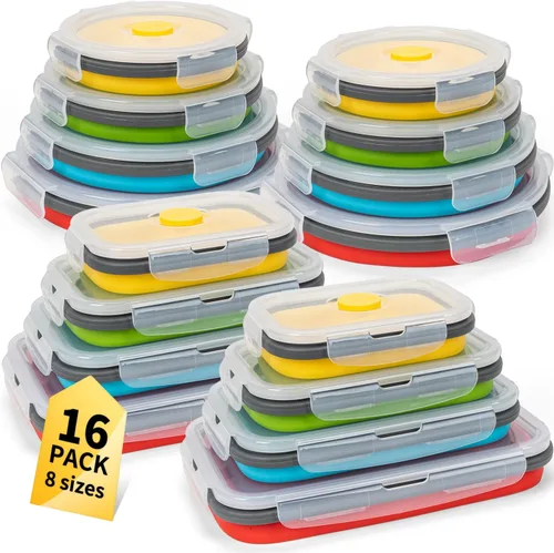 Vista 34 de Recipientes plegables de almacenamiento de alimentos con tapa hermética, 11.8 oz, juego de 4 recipientes pequeños de silicona apilables para la 4