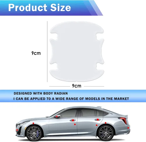 Vista 2 de Protector de manija de puerta antiarañazos, kit de 4 piezas de película invisible transparente 3D, protector impermeable para automóviles, camiones