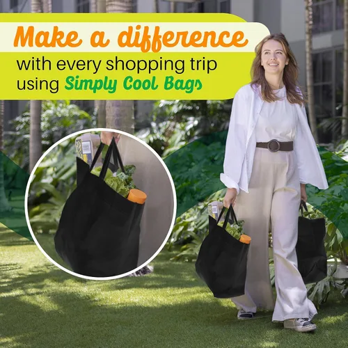 Vista 7 de Paquete de 200 bolsas de compras negras reutilizables ecológicas de 14.5 x 14 x 6.6 pulgadas, bolsas de compras duraderas, reciclables, lavables