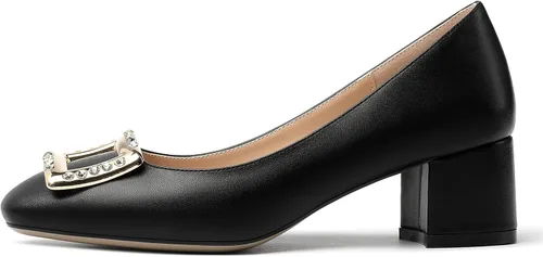 Vista 2 de MERRORI Zapatos de tacón bajo y grueso con punta cuadrada mate para mujer, de 2 pulgadas