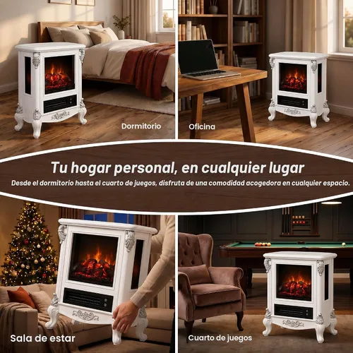 Vista 3 de Estufa de chimenea eléctrica con control remoto, calentador interior de Blanco antiguo