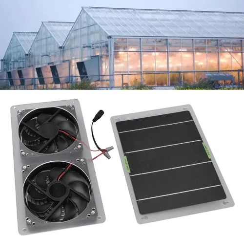 Vista 6 de Kit de ventilador solar 100 W 12 V ventilador de escape doble con panel solar para áticos pequeños gallineros invernaderos escape de ventana