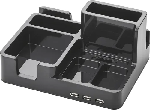 Vista 6 de ART79001 - Organizador de escritorio artístico para iPad/iPhone/Tablet/Smartphone con 3 puertos USB, color negro