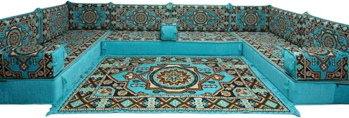 Vista 133 de arabicsofa Sofá en forma de U de estilo árabe para el suelo – Juego de Majlis hecho a mano – Sofá de estilo bohemio