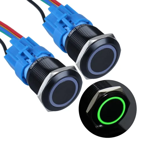 Vista 18 de 2 piezas de interruptor de botón de cierre antivandálico de metal impermeable de 0.630 in, carcasa negra autobloqueante con enchufe precableado