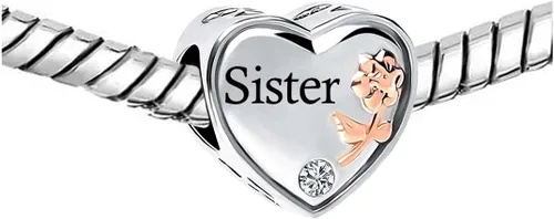 Vista 4 de KunBead Abalorios para mujeres y niñas, con texto en inglés "I Love You" con diseño de corazón y rosa para cumpleaños compatibles con pulseras
