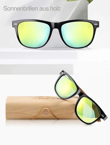 Vista 3 de AMEXI Wood Retro Square Polarized Sunglasses for Men Women 100 UV Blocking Classic Vintage Shades Sun Glasses