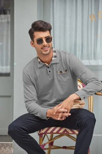 Vista 3 de Polera polo clásica Coofandy de hombre, con manga corta y cuello plisado
