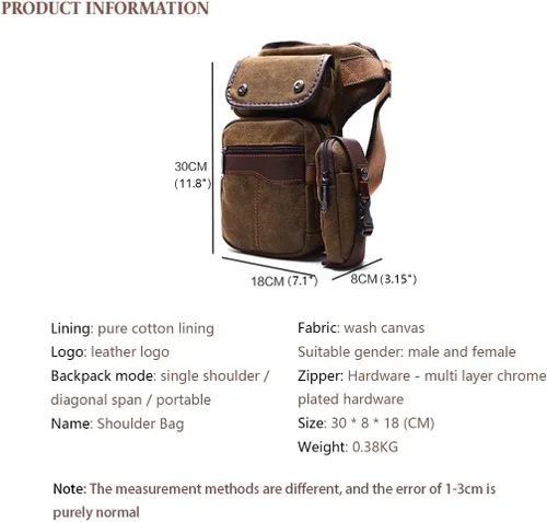 Vista 2 de Riñonera de lona para hombres y mujeres, cangurera táctica militar, bolsa de muslo para senderismo, escalada, ciclismo., Café, Riñonera de pierna