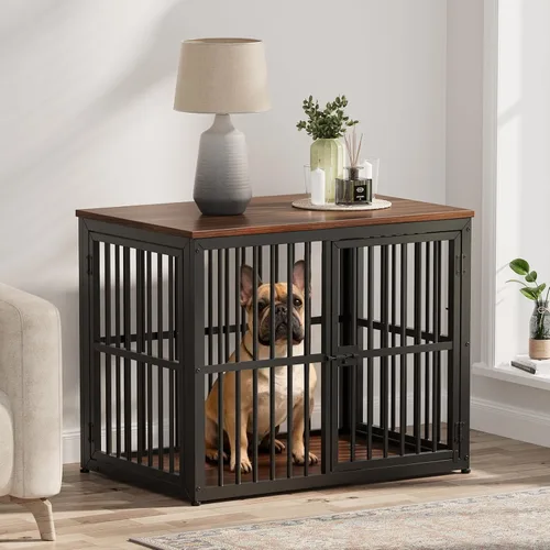 Vista 10 de Lyromix Mueble de jaula para perros de 27 pulgadas con 3 puertas, mesa auxiliar de madera resistente para perros pequeños, múltiples unidades se