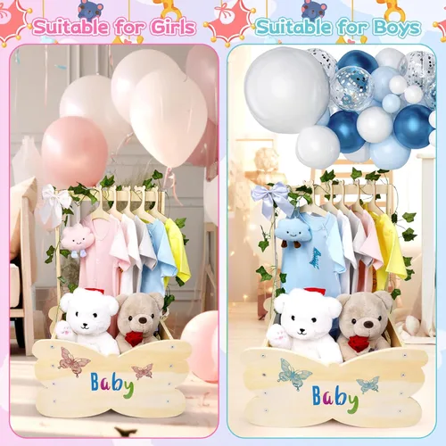 Vista 3 de Cesta de baby shower, armario de madera para baby shower con asa, armario de bebé de gran capacidad, cesta de regalo personalizada para bebés