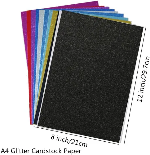 Vista 2 de Baisunt 20 hojas de papel de cartulina con purpurina negra para proyectos de arte DIY, álbum de recortes, decoración de cumpleaños y bodas 250GSM