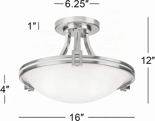 Vista 4 de Deco - Lámpara de techo semiempotrada con 2 luces de níquel cepillado de 16