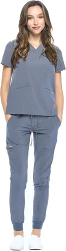 Vista 23 de Dagacci Medical Uniform® Women's V-Neck Jogger Scrubs Negro