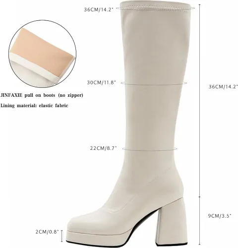 Vista 2 de JINFAXIE Botas altas hasta la rodilla con plataforma para mujer