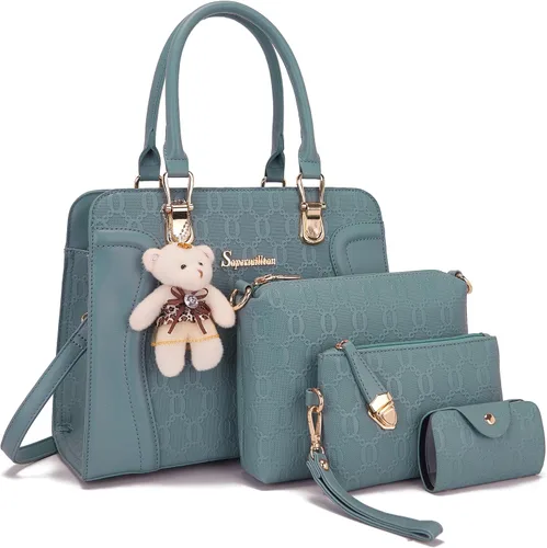 Vista 58 de Bolsos de mano de moda para mujer, bolsa de hombro, asa superior, bolsa de mano, juego de 4 piezas