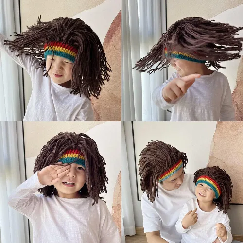 Vista 6 de Sombrero de punto con pelo para hombre, divertido gorro de invierno hecho a mano con rastas