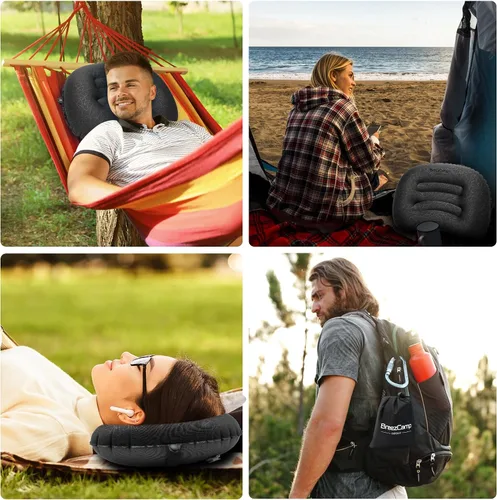 Vista 8 de Almohada inflable para acampar, almohada de aire inflable de viaje, soporte lumbar para el cuello, almohada compacta ultraligera para senderismo al