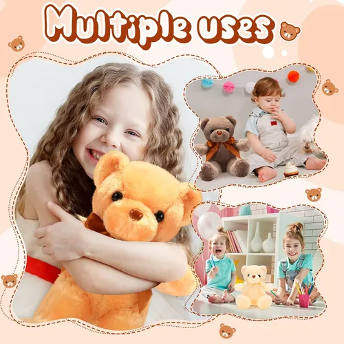 Vista 6 de HyDren 18 piezas de animales de peluche de oso a granel de 12 pulgadas, osos de felpa suave a granel, juguetes para niñas, niños, graduación, marrón