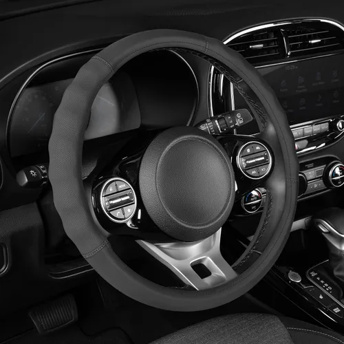 Vista 32 de Motor Trend GripDrive - Funda de cuero negro sintético para volante de automóvil, camión, camioneta, SUV, tamaño pequeño de 14 pulgadas, funda