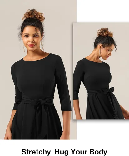 Vista 2 de DRESSTELLS Cocktail Dress for Women, Vintage Modest Wedding Guest 34 Sleeves Fall Dresses 2023, Formal Church Dress