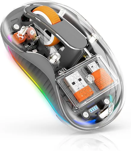 Vista 9 de Ratón inalámbrico Bluetooth, mouse RGB transparente de tres modos, Bluetooth y 2.4 GHz para múltiples dispositivos, receptor USB-C, ideal para Negro