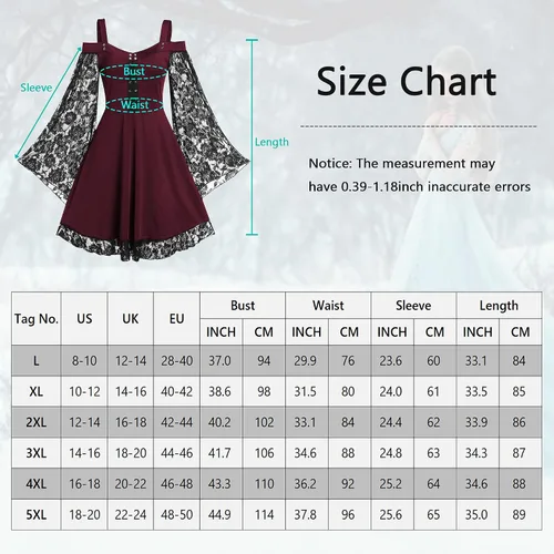 Vista 2 de Panegy Vestido gótico steampunk para mujer, con encaje y hombros descubiertos, vestido renacentista para fiesta, cosplay