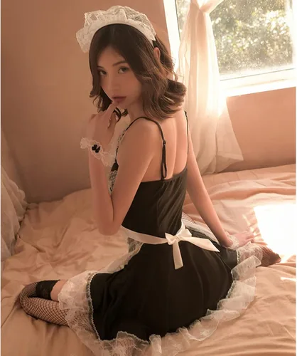Vista 6 de SNOMYRS Women's Sexy French Lace Maid Outfit Costume Anime Cosplay Lingerie Roleplay Dress Naughty Apron