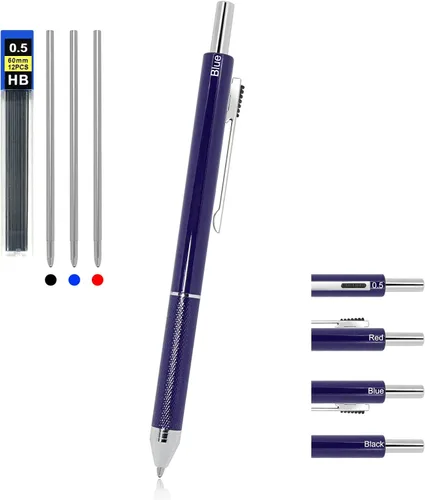 Vista 14 de YOUMI Bolígrafo multicolor 4 en 1 multifunción con carcasa de metal, lápiz mecánico de 0.020 in, bolígrafo rojo, bolígrafo azul y bolígrafo negro