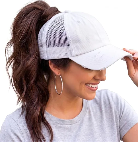 Vista 134 de Funky Junque - Sombrero de cola de caballo para mujer, gorra de béisbol con ajuste ajustable y cola de caballo alta cruzada para uso diario Paquete