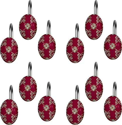 Vista 2 de Popular Bath Ganchos para cortina de ducha, colección Vlegant Rosa, juego de 12, borgoña/dorado