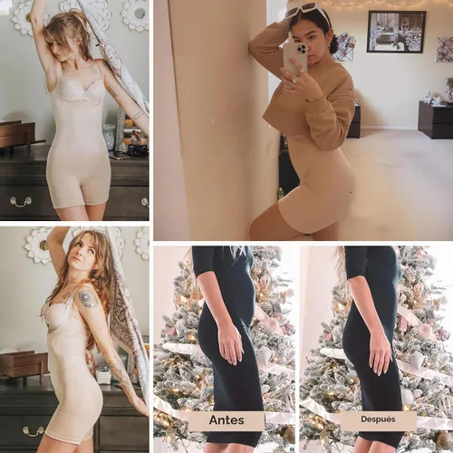 Vista 5 de SHAPERX Women's Shapewear Bodysuit Open Bust Tummy Control Body Shaper with Adjustable Straps Comfortable Mid-Thigh Shorts Beige
