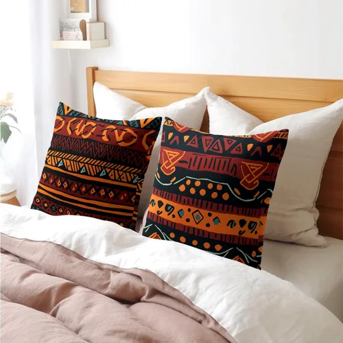Vista 8 de Fundas de almohada tribales marrones - Juego de 2 fundas de almohada étnicas 40x40 cm azteca geométrica para decoración de sofá, cama, hogar