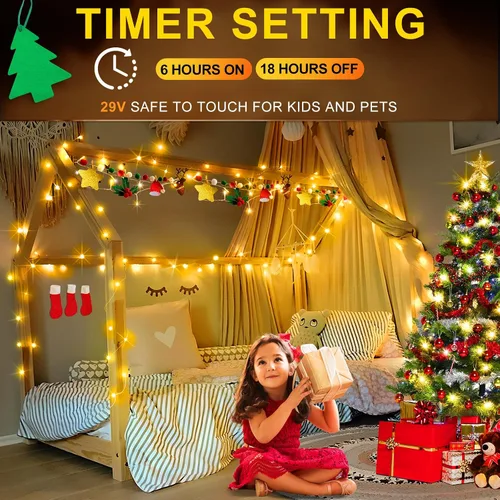 Vista 3 de KNONEW Guirnalda de luces de Navidad para interiores, 60 pies, 180 luces LED impermeables para exteriores, 8 modos de iluminación, función