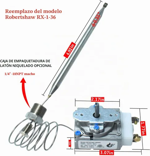 Vista 2 de MENSI Pieza de repuesto de control de termostato para freír profundamente para horno Robertshaw Modelo RX-1-36 compatible con Pitco 60125401