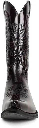 Vista 4 de Botas vaqueras para hombre con puntera puntiaguda, botas occidentales cosidas, tacones gruesos, botas bordadas de media pantorrilla