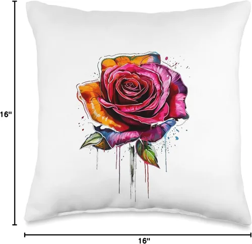 Vista 4 de Cool Flower Fashion for Men, Women, Girls and Teen Spray, rosa, color, graffiti, arte callejero, flor, almohada de fusión, 16x16, multicolor