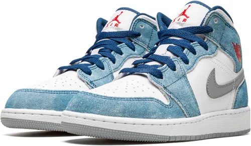 Vista 2 de Nike Jordan Youth Air Jordan 1 Mid SE GS DR6235 401 French Blue - Talla 5Y, Azul FrancésRojo Fuego-blanco