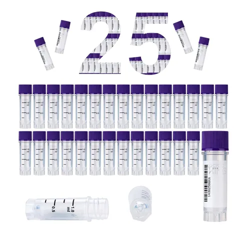 Vista 15 de Cryoviales de 0.0 fl oz, 25Pcs Cryotubes con código de barras lateral, frascos de esterilización con rosca externa, tubos de muestra con tapas Azul