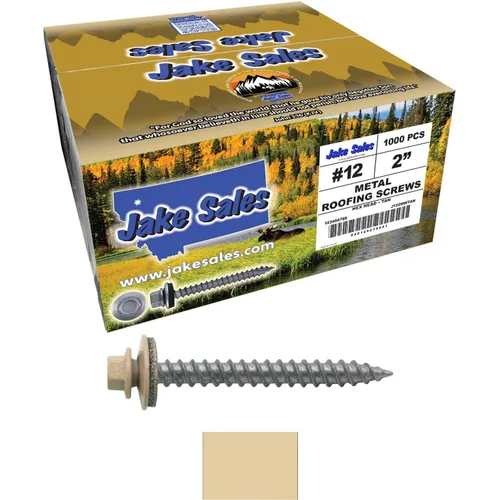 Vista 111 de 12 tornillos para techos de metal gris ABC de 1-1/2 pulgadas, cabezal de arandela hexagonal, arranque automático/roscado, arandela EPDM. 1 bolsa