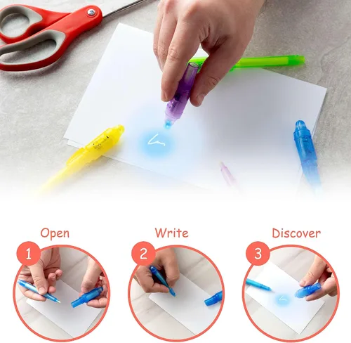 Vista 2 de Paquete de marcadores de tinta invisible que desaparecen personalizados, escritor de mensajes secretos personalizados con luz UV, diversión