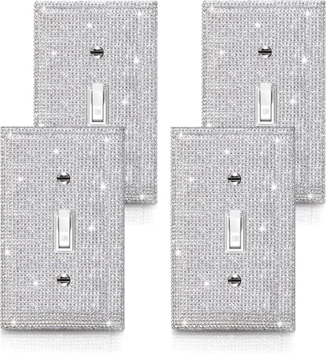 Vista 10 de 4 piezas de cubierta de placa de pared de diamantes de imitación de plata brillante 1 Gang cubierta decorativa interruptor de diamantes de imitación