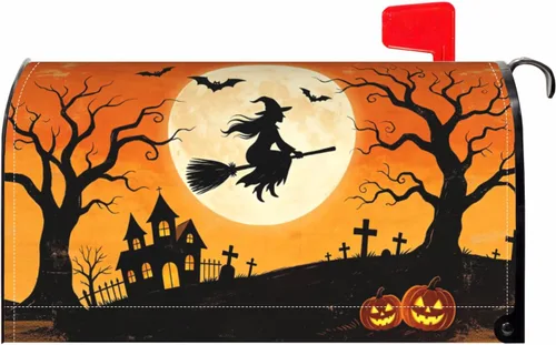 Vista 22 de Halloween Pumpkin Black Cat Mailbox Covers Magnetic Standard Size 18 X 21 Fall Maple leaves Spooky Themed Holiday Decorations Mailbox Wrap Post
